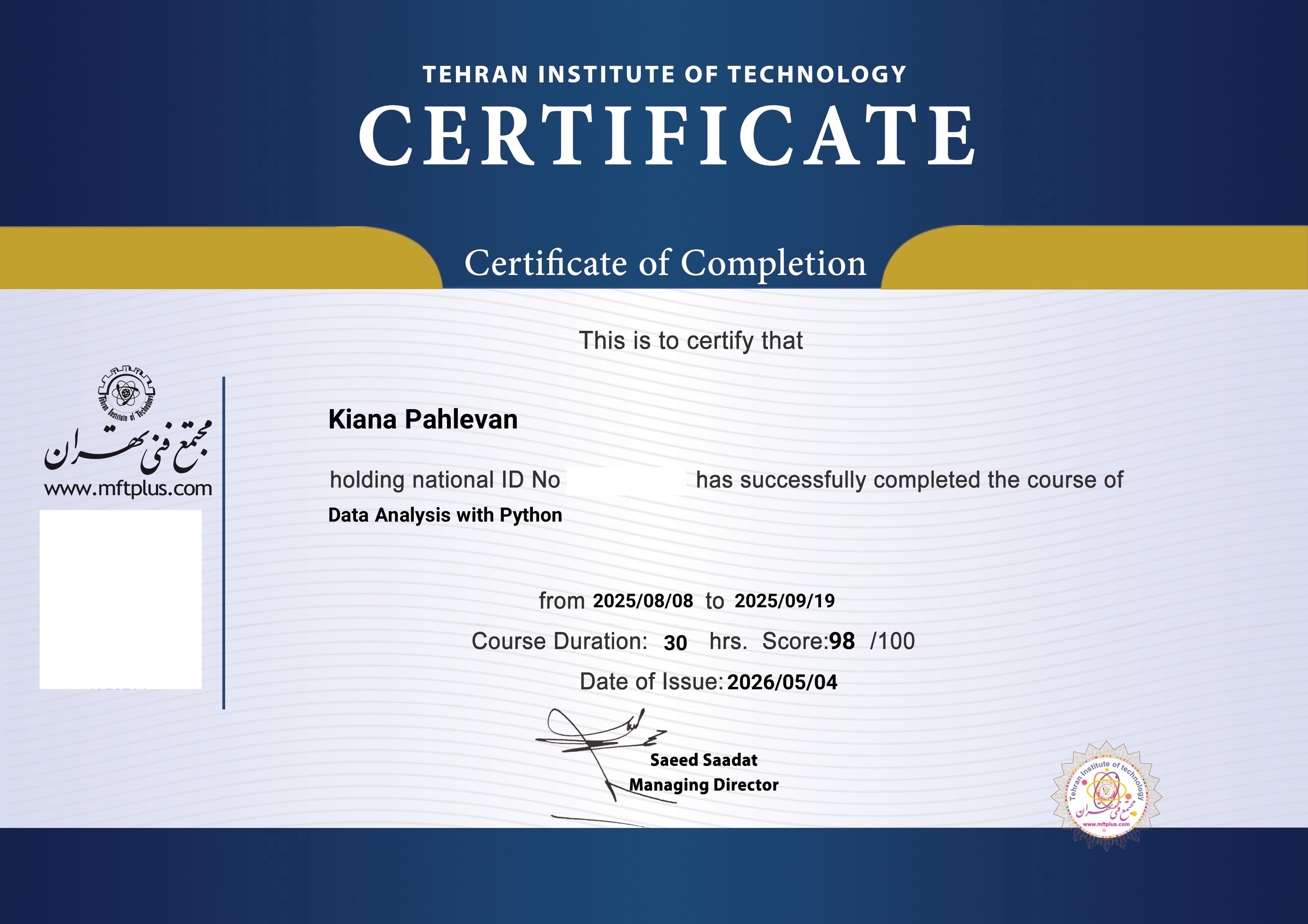 Data Analysis Certificate
