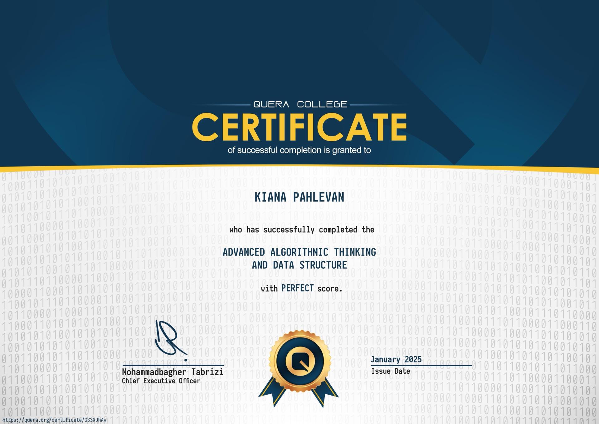 Data Structures Certificate