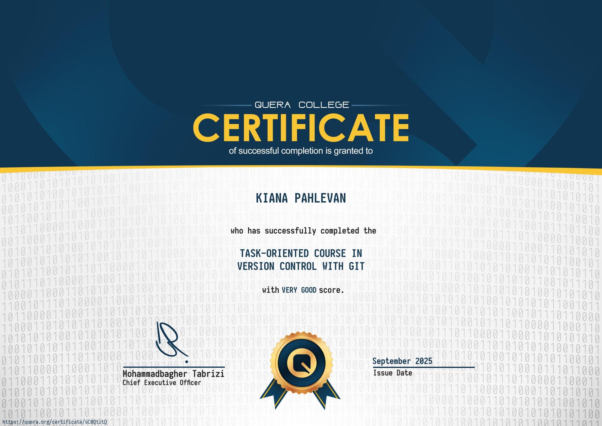 Git Practical Training Certificate